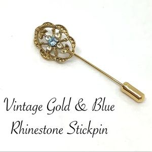 🆕Vintage Gold & Blue Rhinestone Stickpin